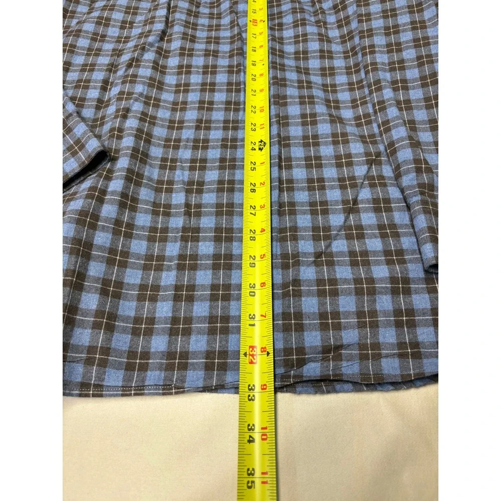 Alan Paine Mens XXL Blue Brown Plaid Long‎ Sleeve 100% Cotton Button Down Shirt